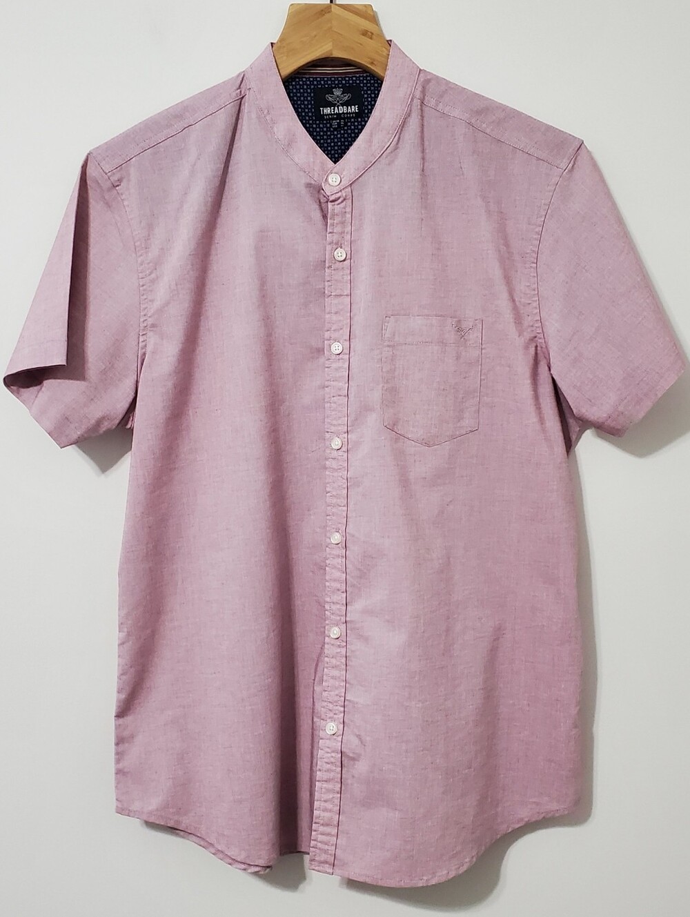 Threadbare Short Sleeve Pink Mandarin Collar Button-Down Shirt XL